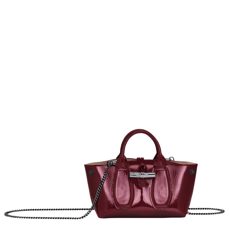 LONGCHAMP Roseau Vernis漆紅手提包，售價18,300元。圖／LONGCHAMP提供
