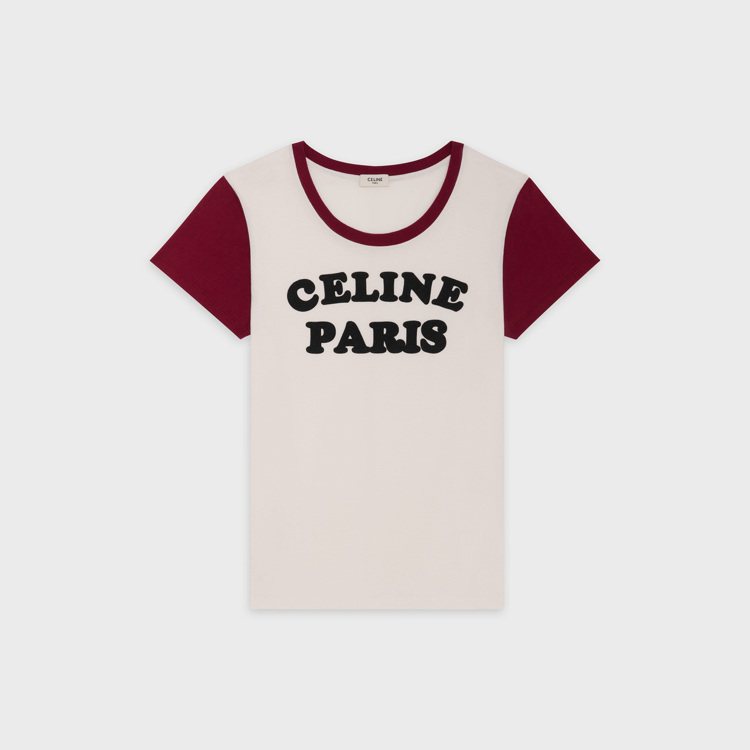 CELINE PARIS logo白色與酒紅色T恤，售價15,500元。圖／CELINE BY HEDI SLIMANE提供