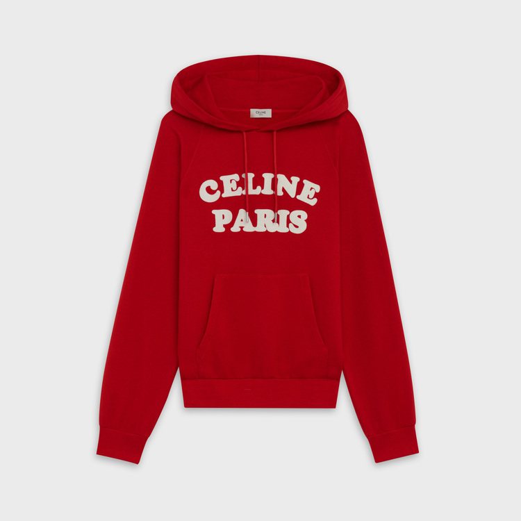 CELINE PARIS紅色棉質連帽上衣，售價31,000元。圖／CELINE BY HEDI SLIMANE提供