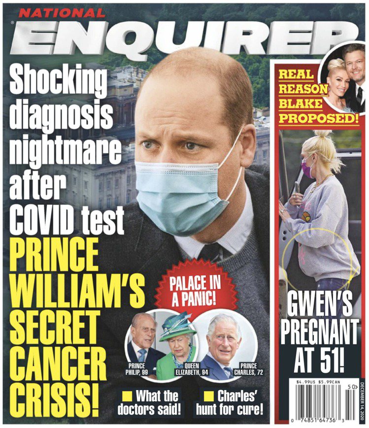 威廉王子被指有癌症危機。圖／摘自National Enquirer