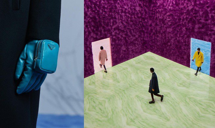 PRADA發表2021秋冬男裝系列，在色彩和諧又充滿空間趣味的秀場中，再度帶來經過Raf Simons和Miuccia Prada對話、互相理解而成就的全新作品。圖／PRADA提供