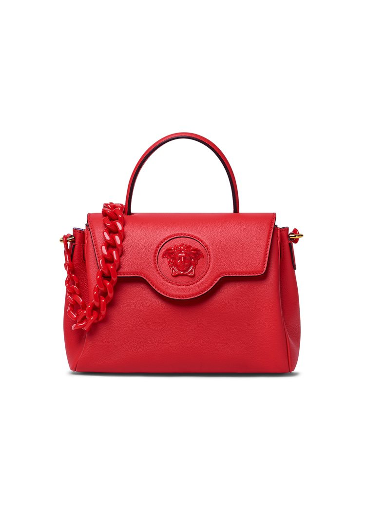 La Medusa紅色中型手袋，76,500元。圖／Versace提供