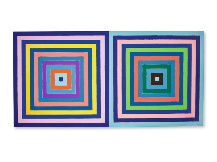 Frank Stella 1978年作「無題（雙同心正方形）」，壓克力畫布，205.5x408.5公分，估價3,200萬港元起。圖／蘇富比提供