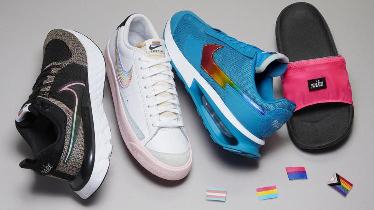 Nike表達挺平權態度的Be True系列，使用9款不同的LGBTQIA+象徵旗幟為設計。圖／Nike提供