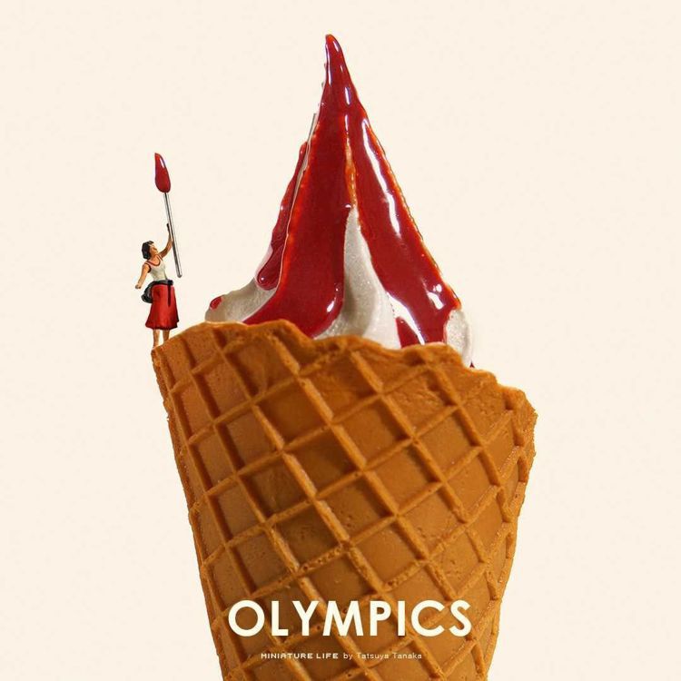 田中達也創作作品也圍繞著特定節日發揮，跟上東奧腳步，以冰淇淋創作點燃奧運聖火。圖／取自IG