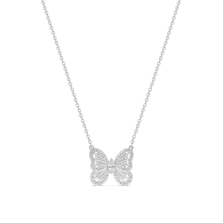 DE BEERS Butterfly 18K白金鑽石吊墜項鍊，92,000元。圖／DE BEERS提供