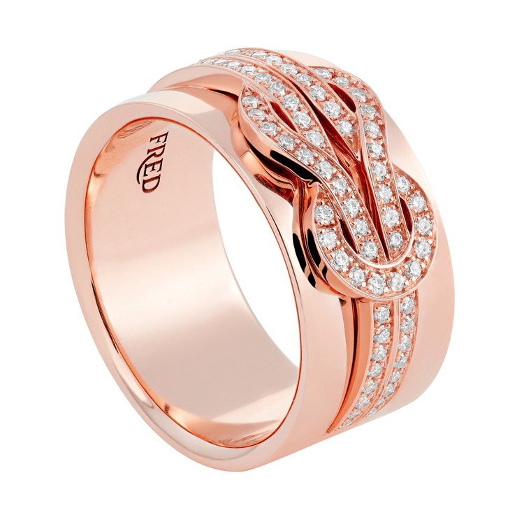 FRED Chance Infinie系列玫瑰金寬版鑽石戒指，21萬9,600元。圖／FRED提供