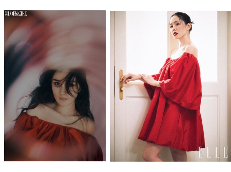 楊冪、孫藝真撞衫，都穿了VALENTINO 2022春夏紅色洋裝。圖/（左）取自微博、（右）取自IG @ellekorea