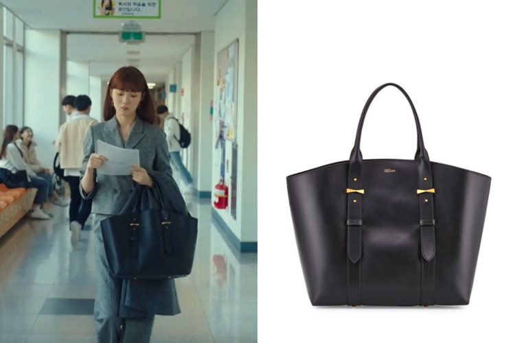 回母校演講時，李聖經背著Alexander McQueen皮革托特包。圖／擷自tvN、品牌官網