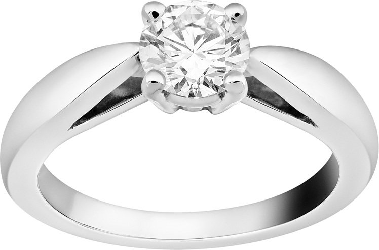 Bonheur單顆鑽石戒指，鑲嵌0.30克拉的EVVS2級鑽石，約12萬5,000元起。圖／梵克雅寶提供