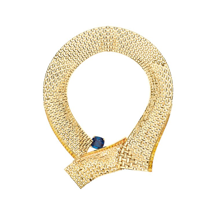 德國影星黛安克魯格配戴的CHAUMET Ondulation項鍊，18K黃金鑲嵌1顆枕形切割藍綠色indicolite碧璽與鑽石。圖／CHAUMET提供