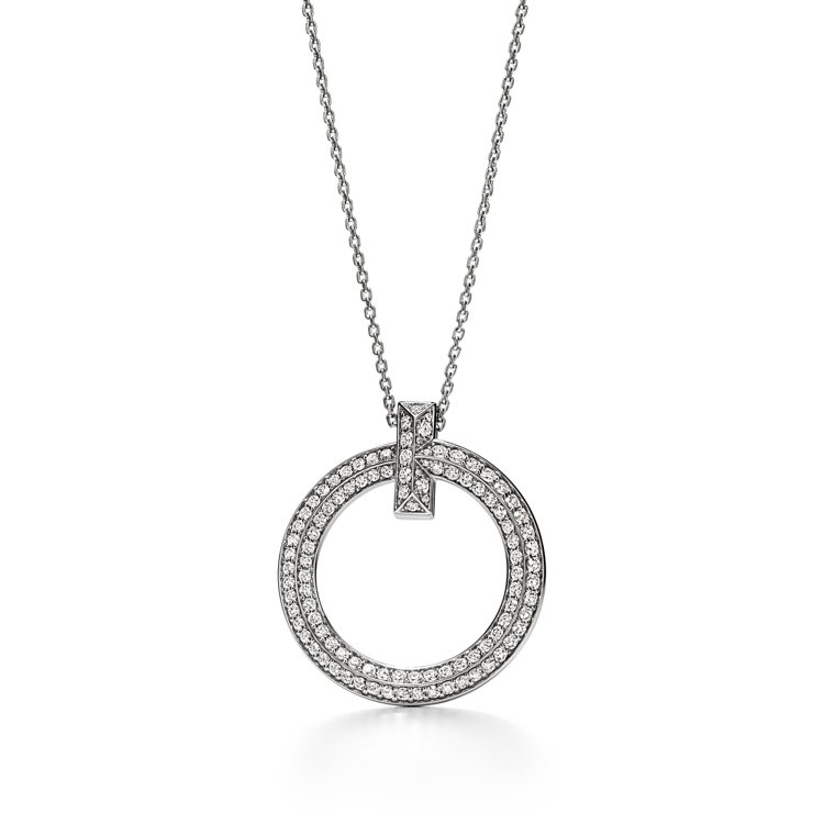 Tiffany T1 18K白金圓形鋪鑲鑽石項鍊，54萬5,000元。圖／Tiffany提供