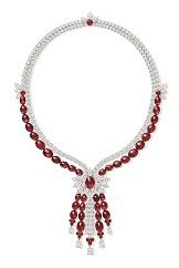 全球唯一一件的全新海瑞溫斯頓頂級珠寶系列紅寶石鑽石項鍊，約7,536萬元。圖／麗晶精品提供
