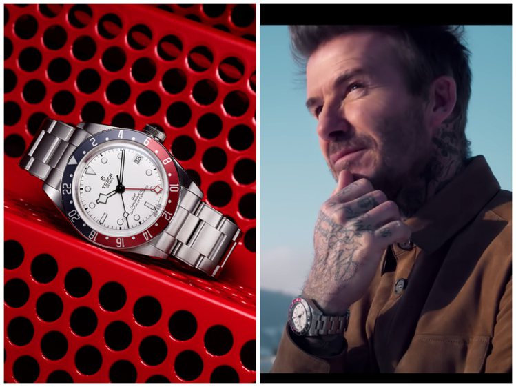 除了周杰倫神客串，帝舵品牌大使貝克漢也在影片中戴上全新Black Bay GMT腕表。圖／TUDOR提供、翻攝自TUDOR官方Youtube頻道（合成圖）