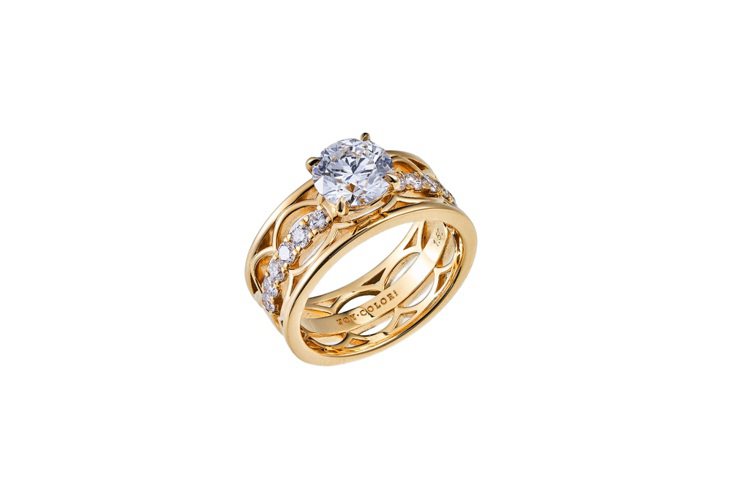 JOY COLORi「Love in Paris愛在巴黎」系列愛在左岸戒指，主鑽約1.5克拉，29萬元； 實際價格依鑽石顏色、淨度、車工與重量而有所不同。圖／JOY COLORi未來鑽石提供