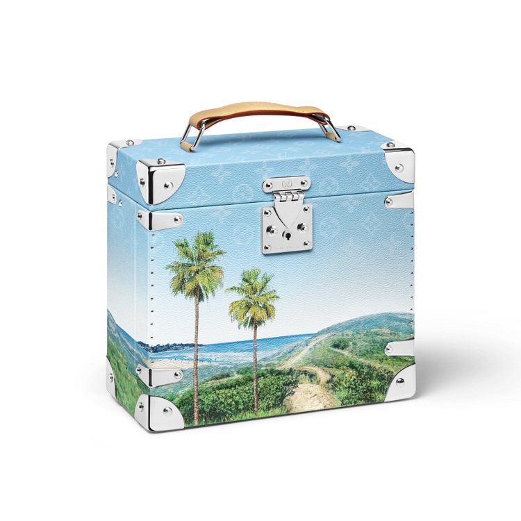 Pacific Chill系列推出香水收藏硬箱及旅行攜帶包，箱上重現藝術家Alex Israel在Monogram帆布上的畫作。圖／路易威登提供