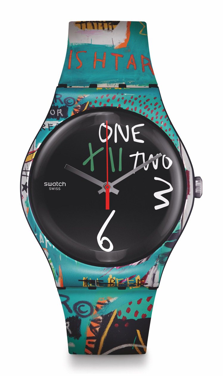 Swatch x JEAN-MICHEL BASQUIAT系列Ishtar腕表，3,300元。圖／Swatch提供