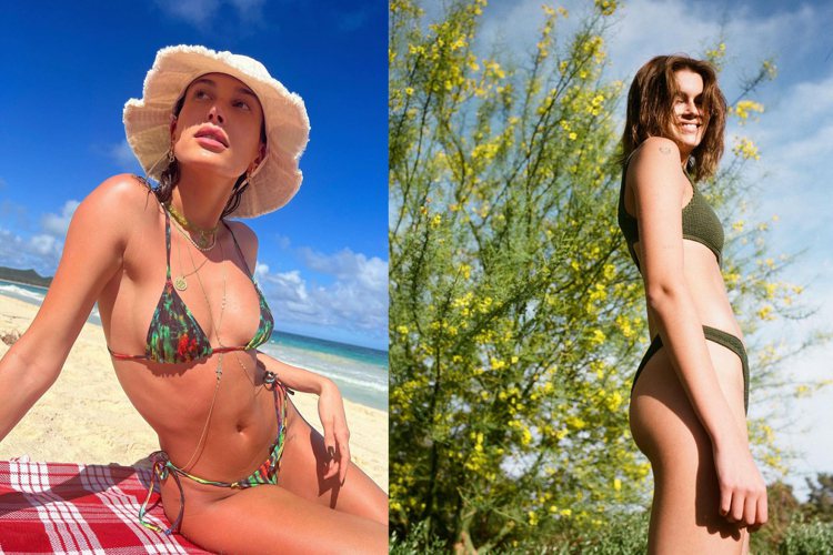 夏日戲水的泳裝準備好了沒？不妨來看Hailey Bieber（左）、名模Kaia Gerber都在穿哪些品牌。圖／摘自instagram