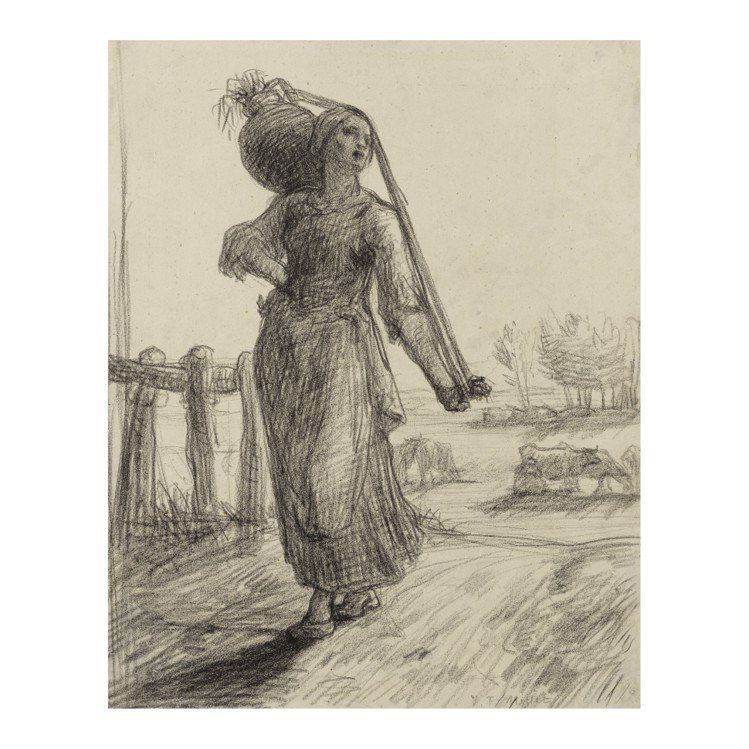 Jean-François Millet，炭筆素描《諾曼第女奶農》，估價10萬歐元起。圖／邦瀚斯提供