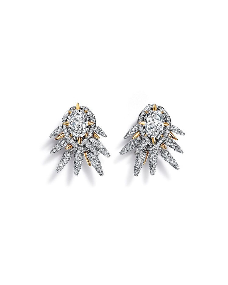 Tiffany 2023 Blue Book幻海秘境系列星辰海膽主題耳環，鉑金與18K金鑲嵌鑽石。圖／Tiffany提供