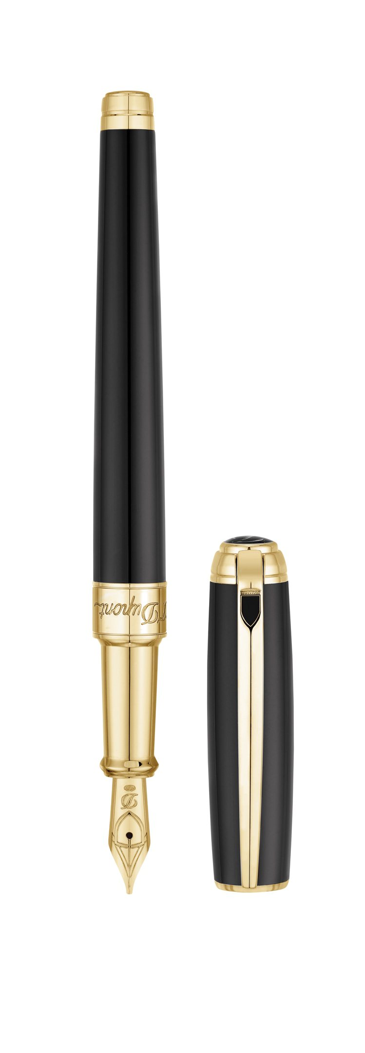 LINE D系列MEDIUM鋼珠筆，黑色亮漆黃金潤飾，14K黃金筆尖，19,800元。圖／迪生提供