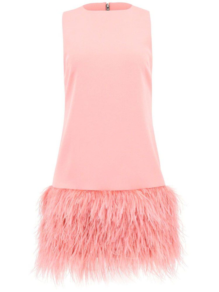 alice + olivia COLEY粉紅鴕鳥毛無袖洋裝，29,900元。圖／alice + olivia提供