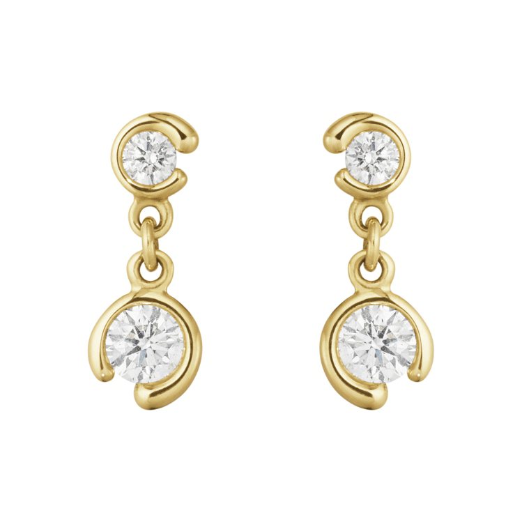 喬治傑生MERCY系列18K黃金鑽石雙顆單鑽耳環，87,000元。圖／喬治傑生提供