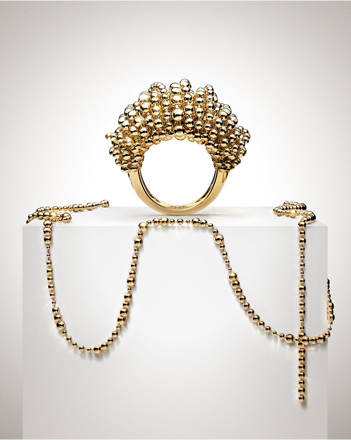 Cartier Libre Tressage金珠戒指，黃K金，37萬9,000元。圖／Cartier提供