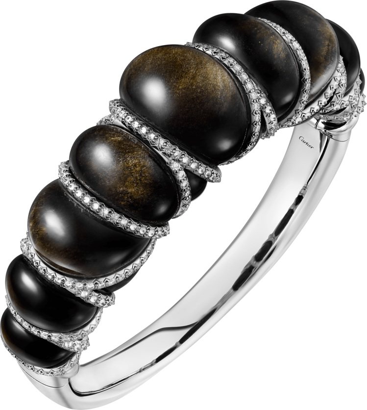 Cartier Libre-Tressage系列黑曜石手環，鉑金鑲嵌黑曜石與鑽石，約379萬元。圖／卡地亞提供
