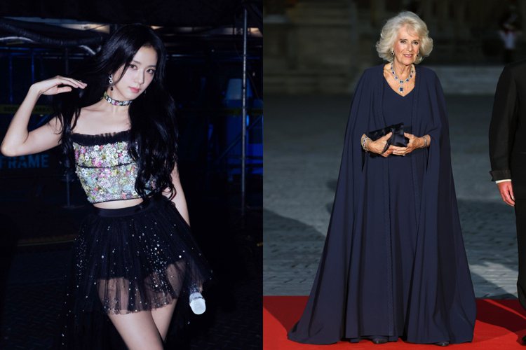 英國王后卡蜜拉與JISOO穿著Dior高級訂製服。圖／Dior提供