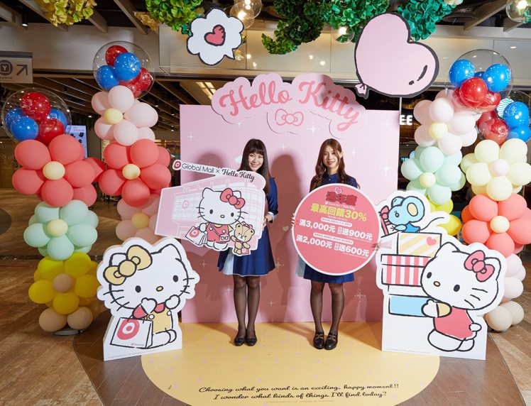 Global Mall於10月5日至18日展開首波周年慶，推出最高回饋30%、合作Hello Kitty推出聯名會員禮。圖／Global Mall提供