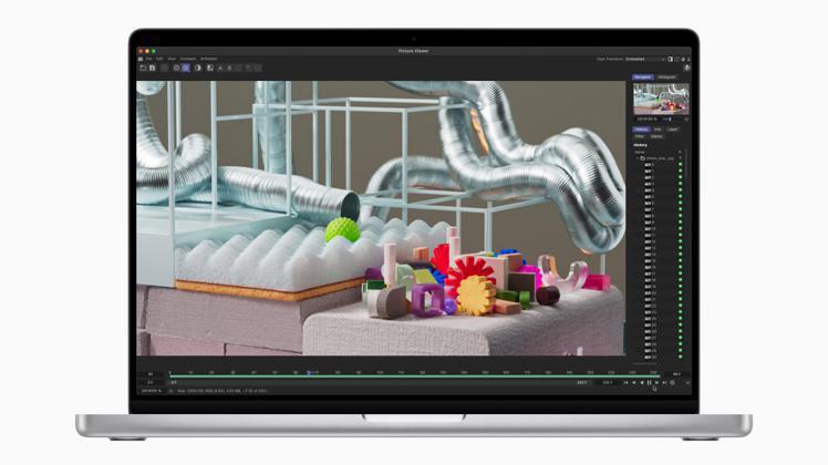 搭載M3 Max的MacBook Pro讓使用者得以用《Maxon Redshift》在Cinema 4D中針對極其複雜的3D內容進行建模和反覆。圖／蘋果提供