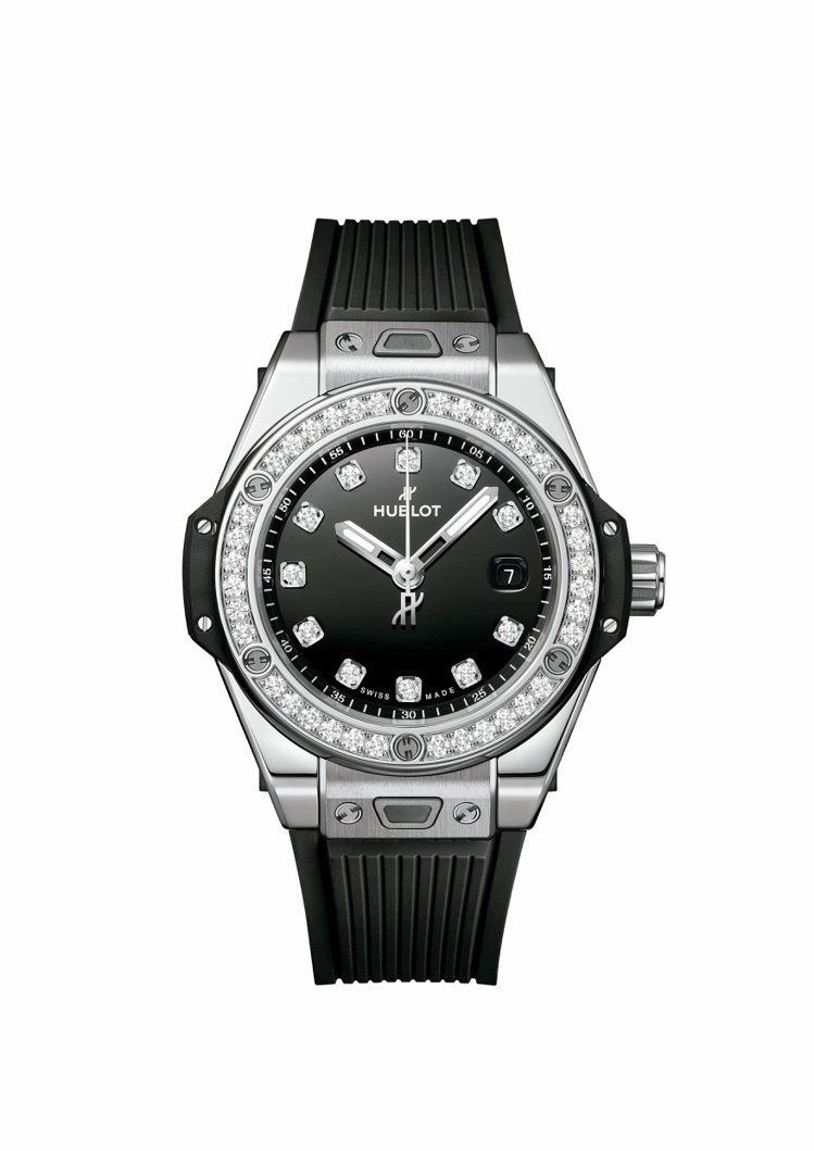 Big Bang One Click精鋼鑲鑽腕表，39毫米鑲鑽款，48萬8,000元；33豪米鑲鑽款，45萬5,000元。圖／宇舶表提供