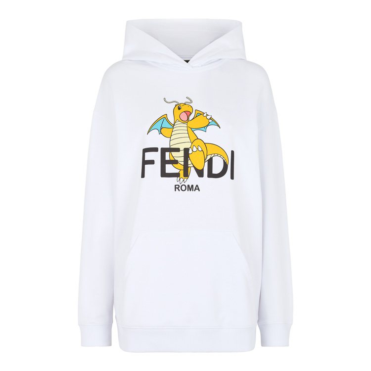 FENDI X FRGMT X POKÉMON聯名系列白色連帽T恤，價格店洽。圖／FENDI提供