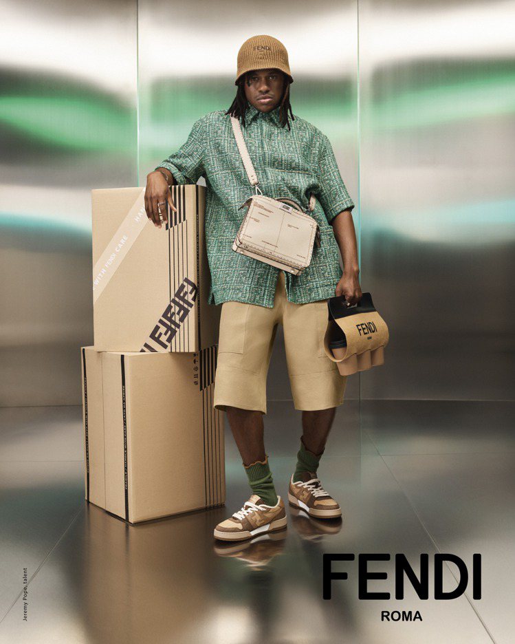 美國演員、FENDI全球男裝大使Jeremy Pope演繹FENDI 2024 春夏男裝系列形象廣告。圖／FENDI提供