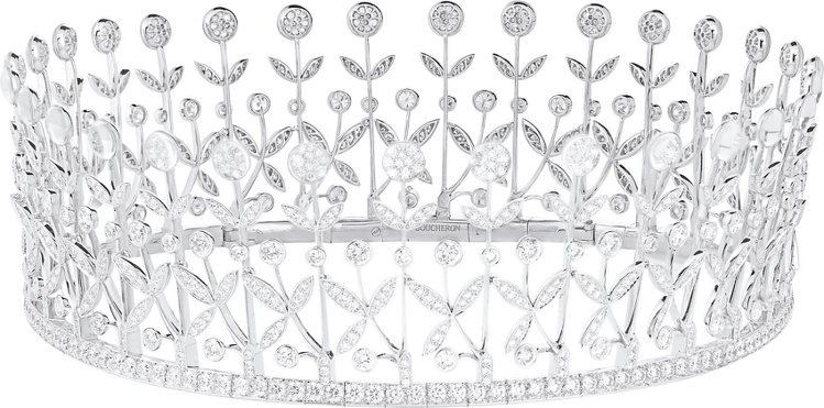 衣領，源自骨董皇冠的鑽石水晶蕾絲，可與另一項鍊組合。圖／BOUCHERON提供