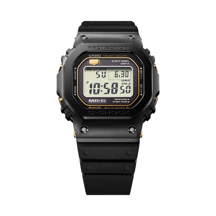 G-SHOCK MR-G系列MRG-B5000R-1腕表，鈦金屬表殼、表扣，搭配氟橡膠Dura Soft表帶，約95,000元。圖／CASIO提供