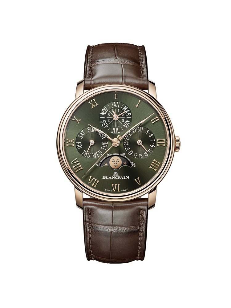 Blancpain的Villeret萬年曆腕表，紅金、45.2毫米、自動上鍊機芯、時間顯示、月相顯示、萬年曆，162萬9,000元。圖／Blancpain提供