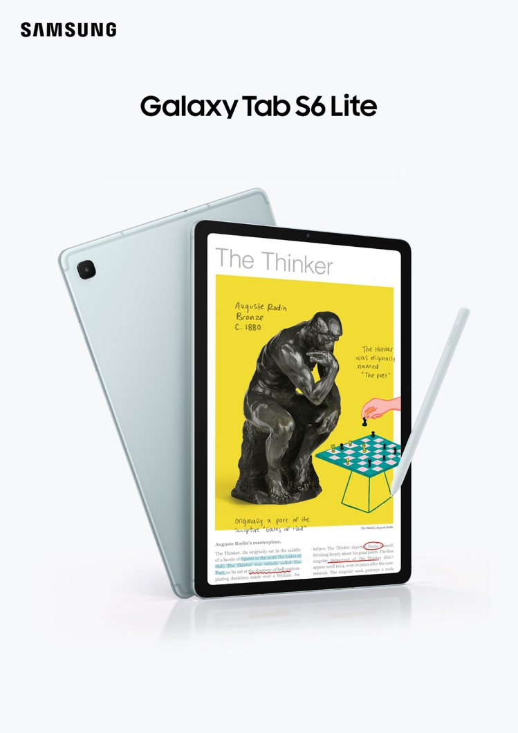 三星宣布正式在台引進Samsung Galaxy Tab S6 Lite（2024），以經典S Pen、升級效能與輕薄設計，成為學生與職場新鮮人的得力助手。圖／三星提供