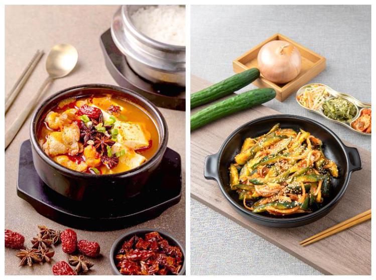 江陵阿嬤提供有4種口味的豆腐鍋，還有多種小菜。圖／江陵阿嬤提供