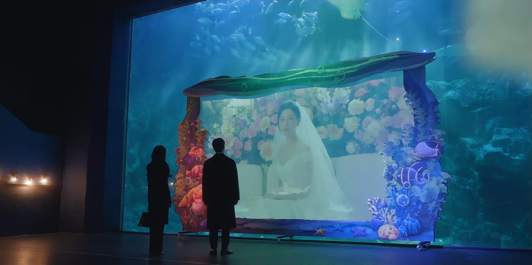 「淚之女王」第15集重現經典的水族館求婚戲。圖／摘自Netflix