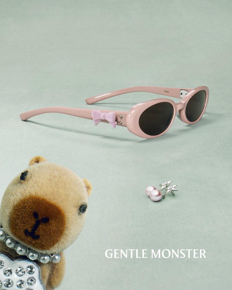 JENTLE SALON聯名系列太陽眼鏡，共有8款框型，以及水豚、雲朵和獨角獸等11種配飾。圖／GENTLE MONSTER提供