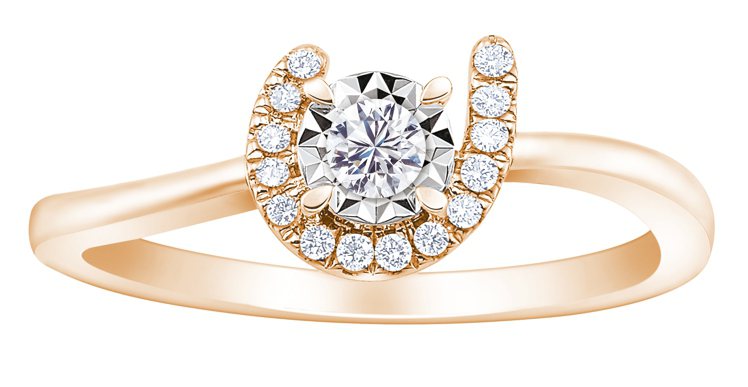 鎮金店Peonia Diamond彼愛麗鑽石全新AFFINITY縴悅系列鑽戒結造型紅金款，31,200元起。圖／鎮金店提供