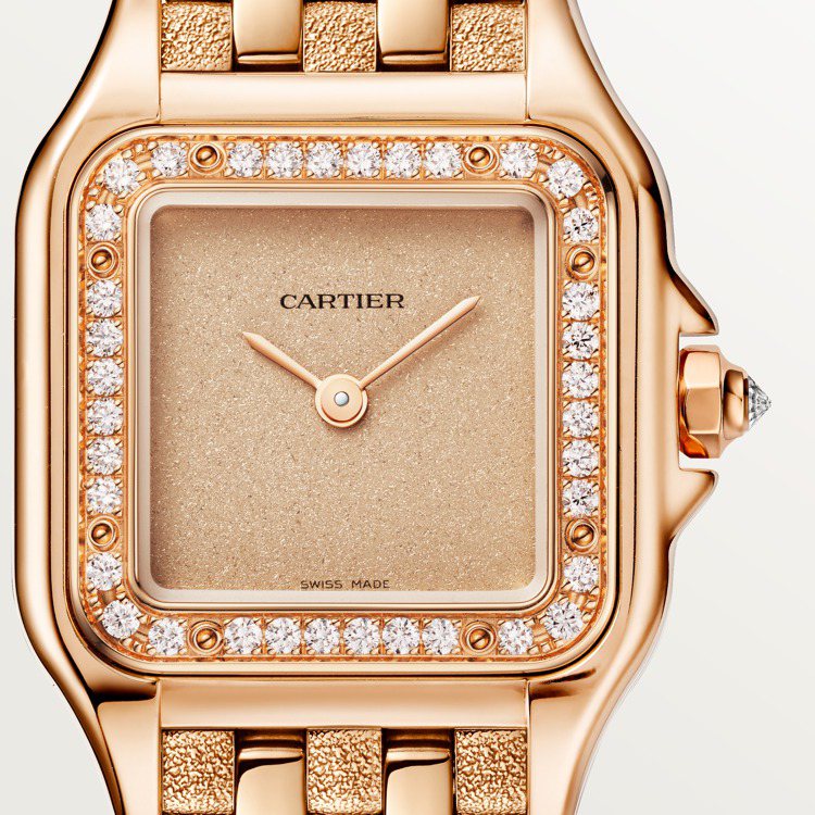 Panthère de Cartier美洲豹腕表小型款，玫瑰金鑲嵌鑽石，價格店洽。圖／卡地亞提供