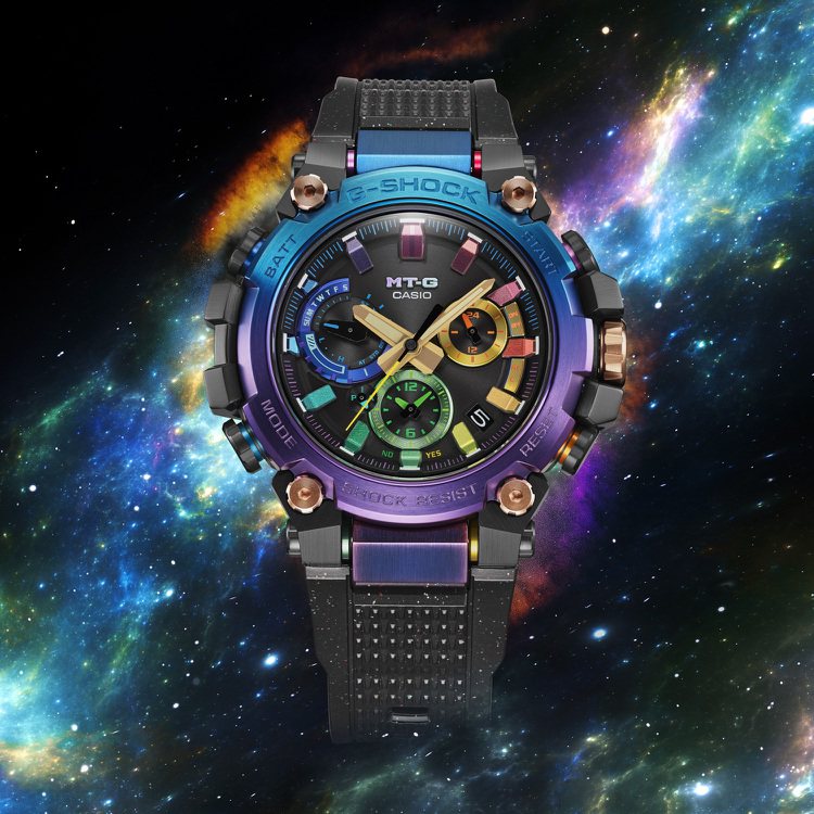 CASIO旗下的G-SHOCK再度以銀河「星雲」為主題，並利用B3000款為基礎，打造全新腕表。圖／CASIO提供