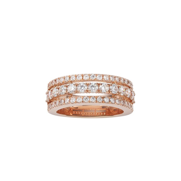 MIKIMOTO粉紅K金鑽戒，18K粉紅金鑲嵌鑽石總重約1.03克拉，21萬6,000元。圖／MIKIMOTO提供