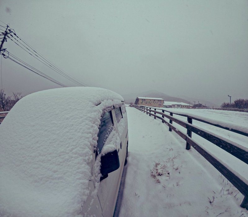 日本西南部的九州出現堪稱10年一遇的極強寒流，災害級大雪使得較不習慣降雪的九州事故頻傳，許多車輛受困雪中。圖片來源/X平台@Kujyu_ski