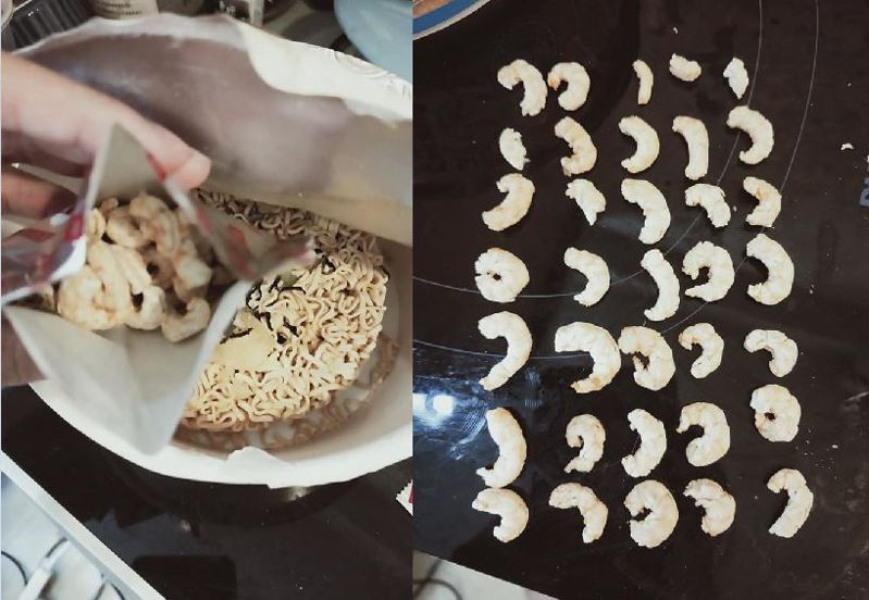 網友打開調理包驚見「35隻蝦仁」被嚇到。圖擷自facebook
