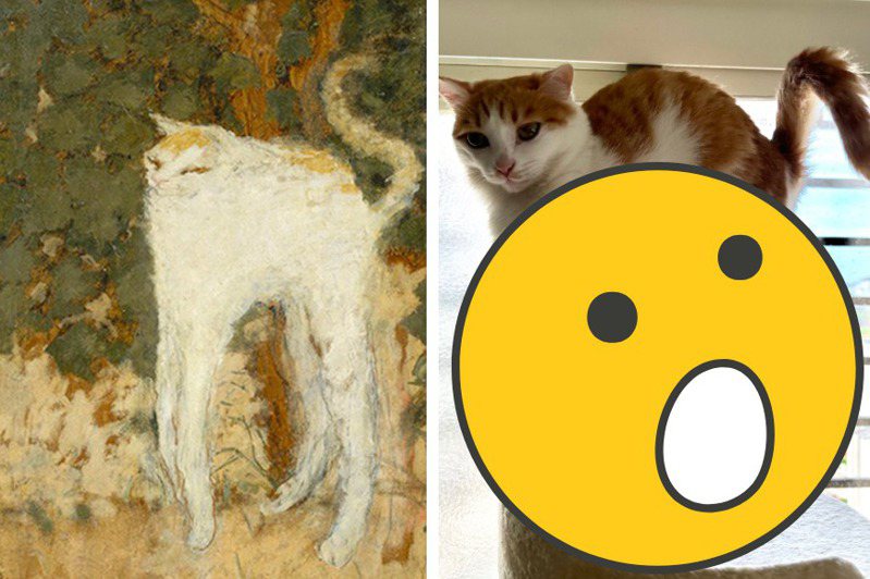 印象派名畫《白貓》擁有一雙不科學長腿，看起來相當具有藝術氣息，許多人都認為這幅畫畫的貓應該不會有真實版，但沒想到一名網友還真找到了畫中貓咪的本尊，正是自家飼養的愛貓。 (圖/取自X)