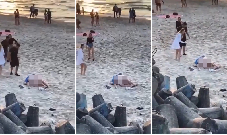 波兰有情侣在沙滩上公然性交，当地传媒指当时不少人曾劝阻，但他们都懒理，事后警方指2人醉酒。 （Twitter影片截图）(photo:UDN)